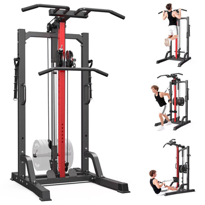 Home Gym Machine - High/Low Pulley System for Lat Pulldown, Row & Back Workout, with Leg Support | All-In-One Strength Training Equipment for Home Gym